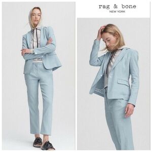 rag & bone Pastel Blue Tailored Blazer & Pants Linen Blend sz 4 suit set